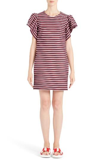 Women's Msgm Ruffle Sleeve Stripe Dress