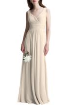 Women's #levkoff V-neck Chiffon A-line Gown (similar To 16w) - Beige
