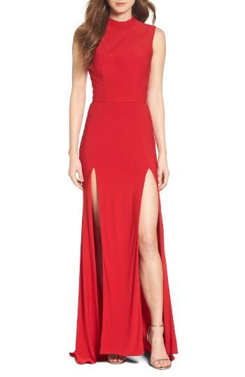 Women's Ieena For Mac Duggal Jersey Double Slit Gown - Red