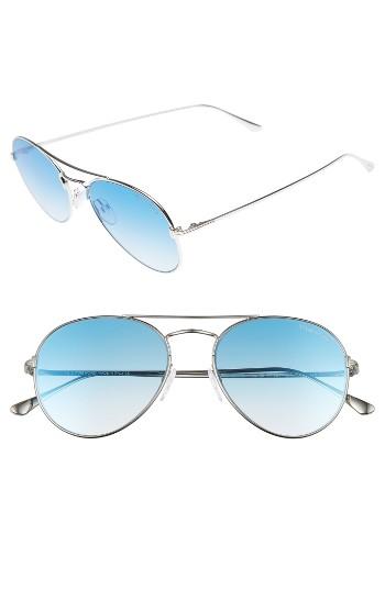 Women's Tom Ford Ace 55mm Stainless Steel Aviator Sunglasses - Shiny Rhodium/ Blue Mirror