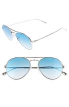Women's Tom Ford Ace 55mm Stainless Steel Aviator Sunglasses - Shiny Rhodium/ Blue Mirror