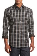 Men's Bugatchi Shaped Fit Plaid Sport Shirt - Black