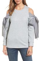 Petite Women's Pleione Cold Shoulder Tie Sleeve Sweatshirt P - Grey