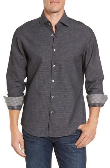 Men's Stone Rose Slim Fit Waffle Texture Sport Shirt (l) - Black