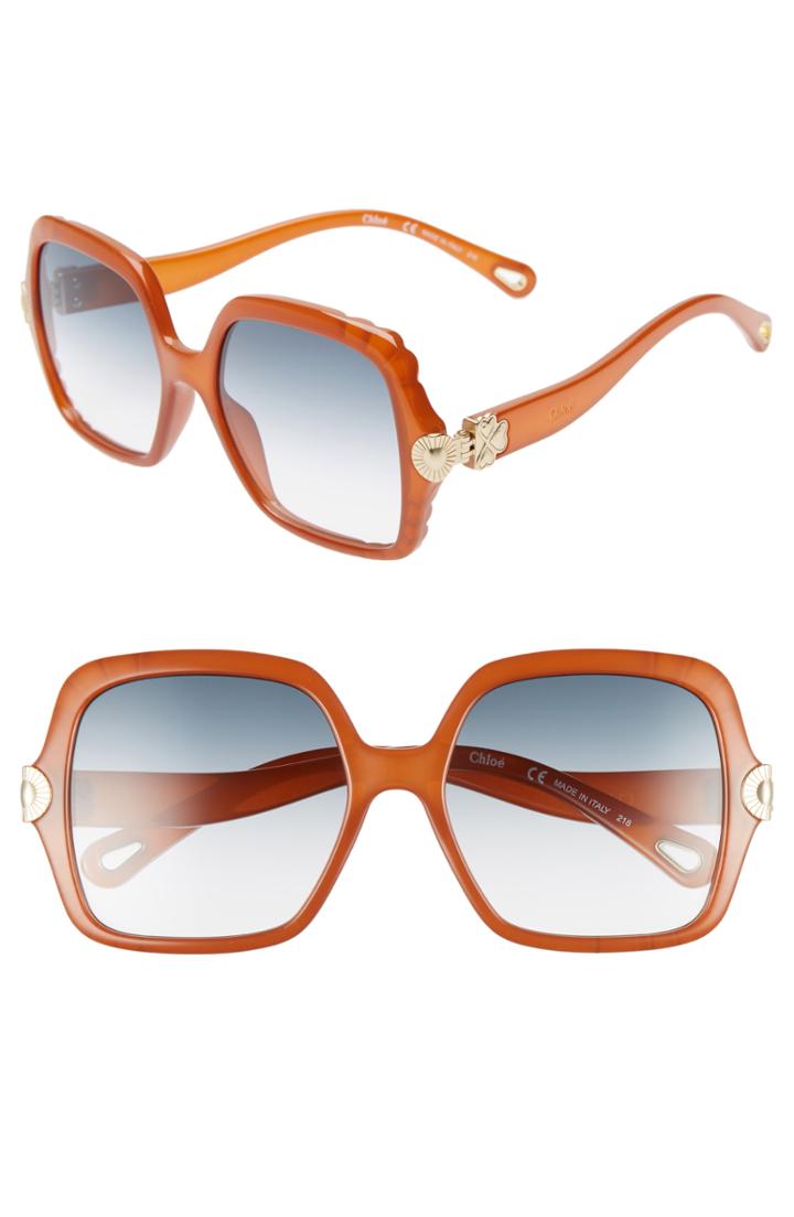 Women's Chloe Vera 55mm Square Sunglasses - Brick