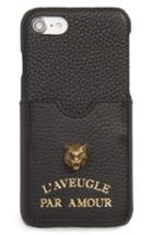 Gucci Tiger L'aveugle Par Amour Leather Iphone 7 Case - Black