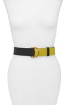 Women's Burberry Double D Ring Reversible Calfskin Leather Belt - Black/ Lemon Quartz