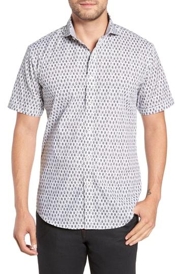 Men's Bugatchi Regular Fit Print Sport Shirt - Grey