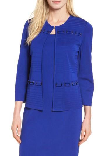 Women's Ming Wang Buckle Trim Ribbed Knit Jacket - Blue