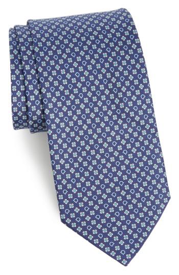 Men's Salvatore Ferragamo Salvia Floral Print Silk Tie, Size - Blue