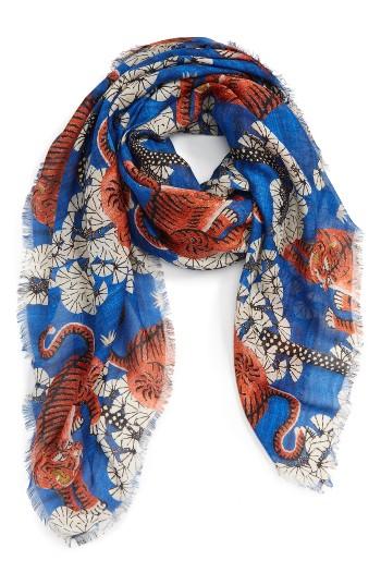 Men's Gucci Bengal Print Modal & Silk Scarf, Size - Blue