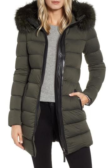 Women's Mackage Calla Genuine Fox Fur Trim Hooded Down Coat, Size - Green