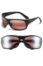 Men's Maui Jim 'haleakala - 66mm Polarizedplus2' Polarized Wrap Sunglasses - Gloss Black/ Maui Rose