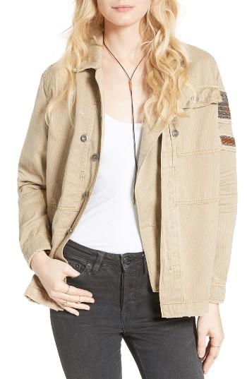 Women's Free People Embellished Military Shirt Jacket - Beige