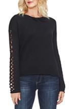 Women's Vince Camuto Lattice Sleeve Cotton Blend Sweater - Black