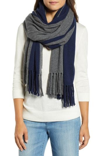 Women's Halogen Stripe Cashmere Wrap Scarf, Size - Grey