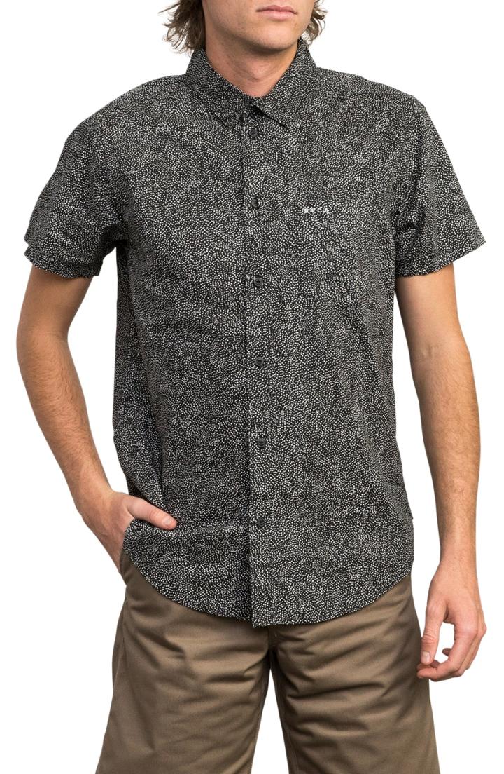 Men's Rvca Benji Short Sleeve Woven Shirt, Size - Black