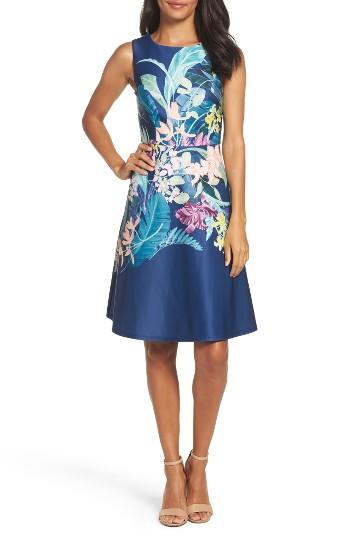 Women's Adrianna Papell Scuba Fit & Flare Dress - Blue
