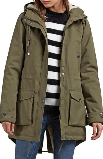 Women's Volcom Walk On By Hooded Parka - Green