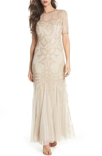 Women's Adrianna Papell Beaded Trumpet Gown - Beige
