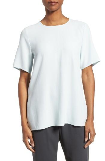 Women's Eileen Fisher Silk Crepe Round Neck Boxy Top - Green