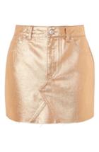 Women's Topshop Moto High Waist Metallic Denim Miniskirt Us (fits Like 0) - Metallic