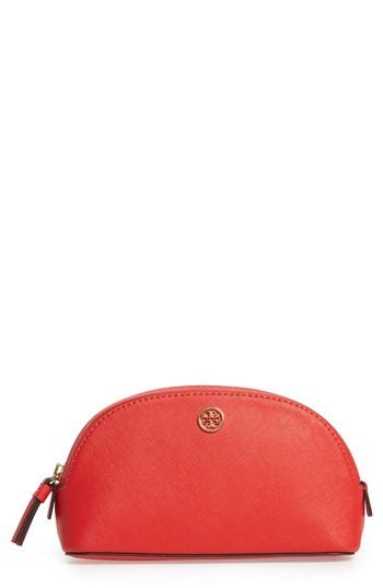 Tory Burch Robinson Small Leather Cosmetic Case, Size - Poppy Orange / Cardamom