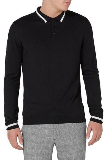 Men's Topman Classic Tipped Knit Polo - Black