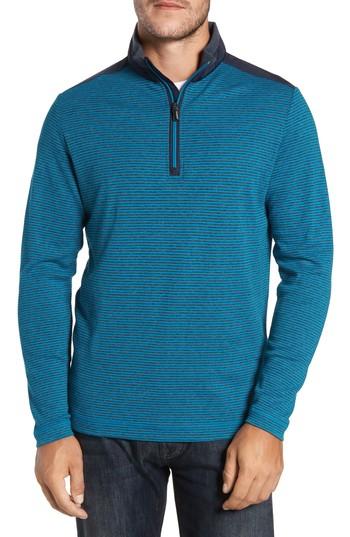 Men's Bugatchi Classic Fit Striped Quarter Zip Pullover, Size - Blue/green