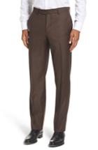 Men's Nordstrom Men's Shop Flat Front Solid Wool Trousers - Brown