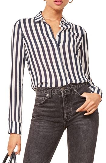 Women's Reformation Violet Stripe Blouse - Blue