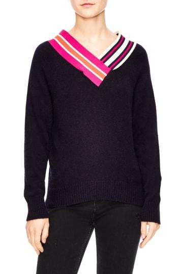 Women's Sandro Stripe Neck Sweater - Blue