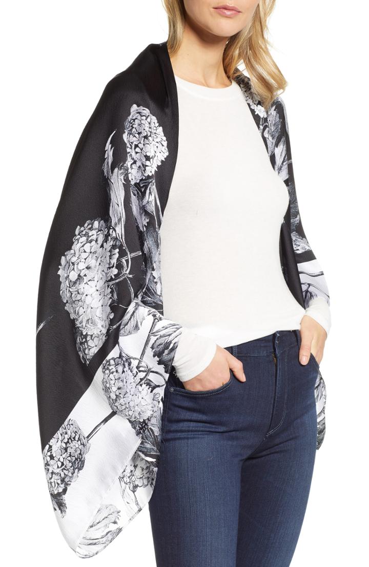 Women's Ted Baker London Narrnia Silk Cape Scarf, Size - Black