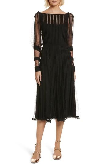 Women's Red Valentino Point D'esprit & Georgette Midi Dress Us / 38 It - Black