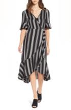 Women's Band Of Gypsies Herringbone Ruffle Faux Wrap Dress - Black