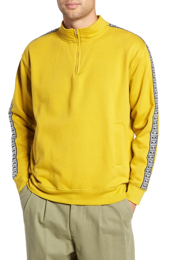 Men's Obey Bridges Logo Tape Quarter Zip Pullover - Yellow