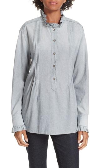 Women's La Vie Rebecca Taylor Ruffle Neck Shirt - Blue