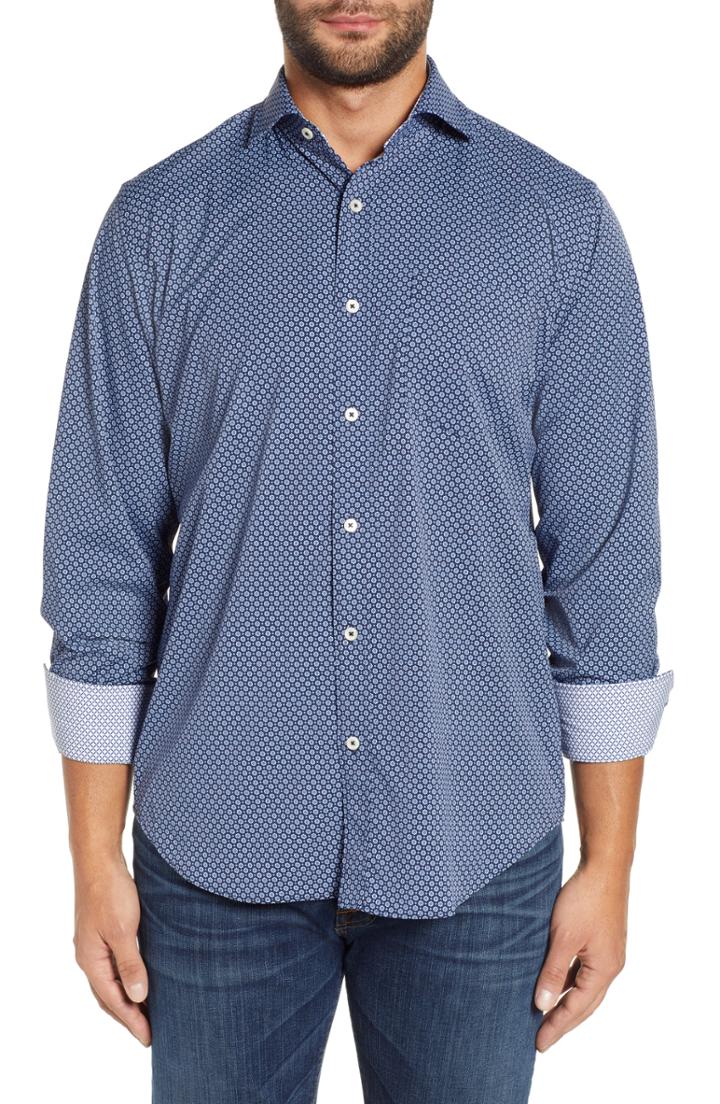 Men's Bugatchi Classic Fit Mandala Print Performance Sport Shirt - Blue