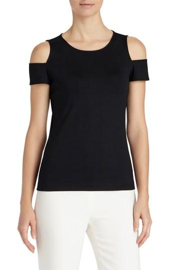 Women's Lafayette 148 New York Cold Shoulder Top, Size - Black