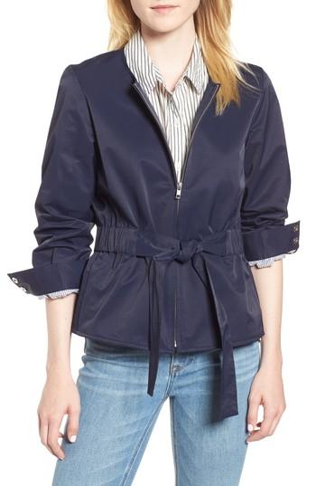 Women's J.crew Tie Waist Collarless Jacket, Size - Blue