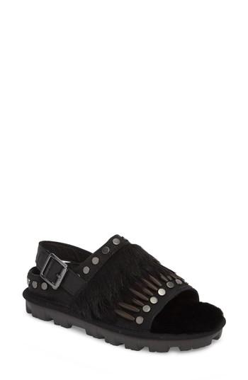 Women's Ugg Biker Chic Genuine Shearling & Feather Sandal M - Black