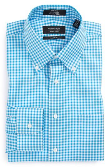 Men's Nordstrom Men's Shop Classic Fit Non-iron Gingham Dress Shirt .5 - 35 - Purple (online Only)