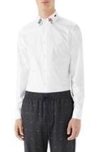 Men's Gucci Embroidered Collar Emblem Sport Shirt - White