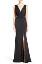 Women's Badgley Mischka Plunging Mixed Media Gown