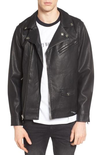 Men's Obey Bastards Faux Leather Biker Jacket - Black