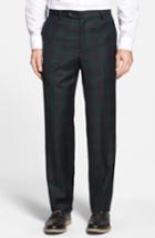 Men's Berle Flat Front Plaid Wool Trousers X Unhemmed - Green