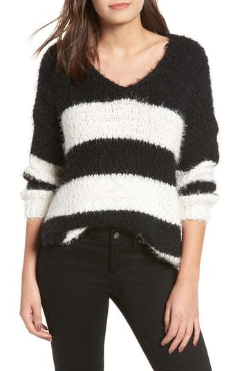 Women's Dreamers By Debut Eyelash Chenille Stripe Sweater - Black