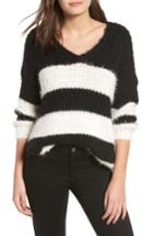 Women's Dreamers By Debut Eyelash Chenille Stripe Sweater - Black