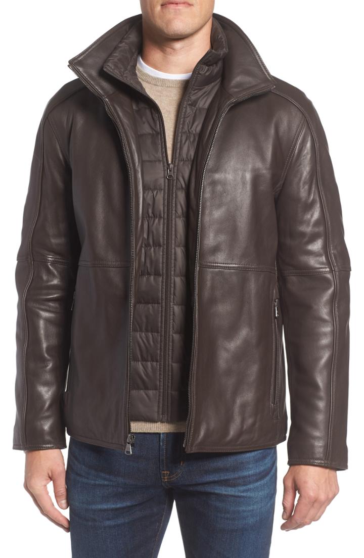 Men's Marc New York Hartz Leather Jacket With Quilted Bib, Size - Brown