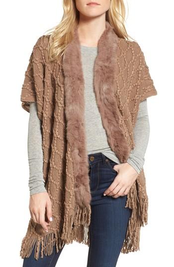 Women's Love Token Genuine Rabbit Fur Trim Duster, Size - Beige